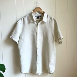 Michael Kors Linen Short Sleeve Button Front Light Green Short Slv Slim …